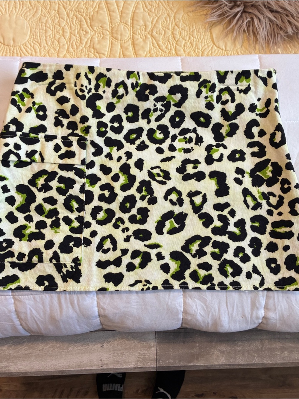 ASOS Cream Mini Skirt with Black and Green Leopard Print